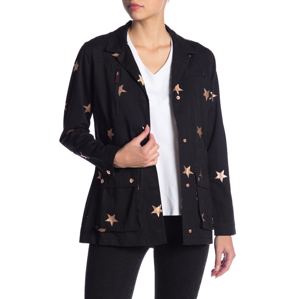 NWT Nordstrom Black Metallic Star Military Jacket